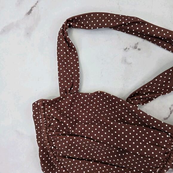 J Crew Swim Top 42DD Brown White Polka Dot Underwire Bikini Sable Bow BF259 - Picture 2 of 10